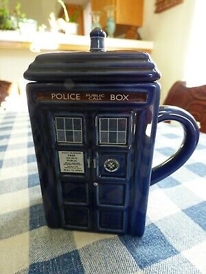 Dr. Doctor Who Tardis Ceramic Mug Cup Removable Lid BBC Limited 6 1/2 Inch Tall