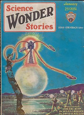 JAN 1930 SCIENCE WONDER STORIES - SCIENCE FICTION - HUGO GERNSBACK EDITOR