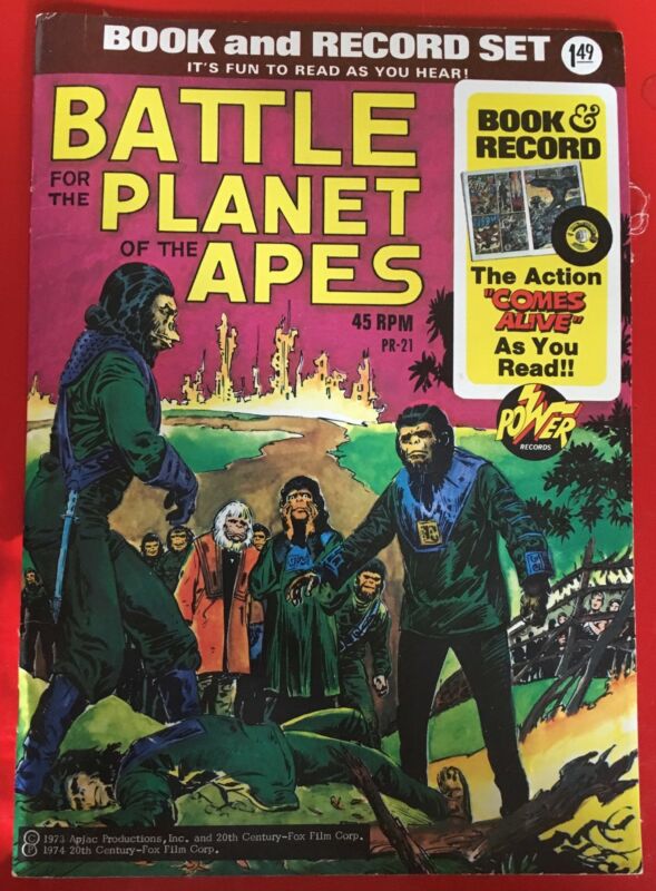 Battle For The Planet of The Apes Book & Record Set PR-21 1974 Power Records