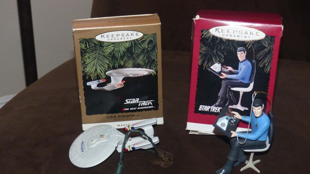 Star Trek Keepsake Ornaments-USS Enterprise Next Generation and Mr Spock