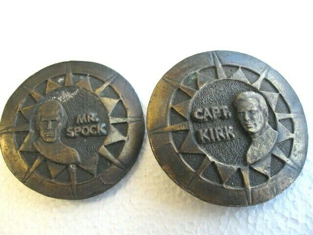 Pair Star Trek Mr. SPOCK Capt KIRK TIFFANY Studio NY Belt Buckles 1970's