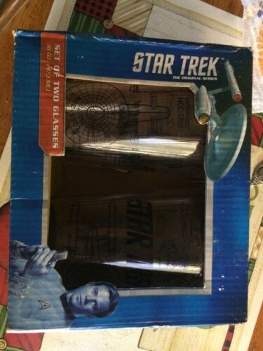 Star Trek TOS Enterprise Blueprints Glass Tumblers boxed set of 2 glasses 16 oz