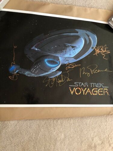 Star Trek Voyager “26x35” Cast Movie Poster Photo signed by the 9 Guaranteed