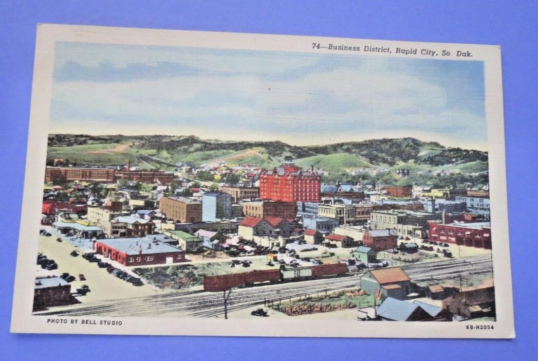 Rapid City SD Business District Vintage Old  Postcard PC2509
