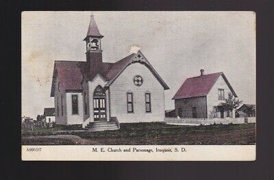 M. E. Church and Parsonage, Iroquois SD South Dakota old postcard A996 D7