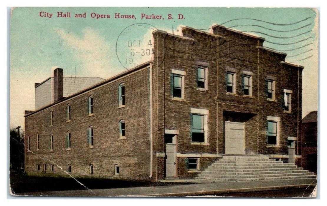 1912 City Hall and Opera House, Parker, SD Postcard *4Z