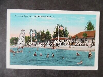 ca1920 Watertown South Dakota City Park Swimming Pool & Bathers Postcard