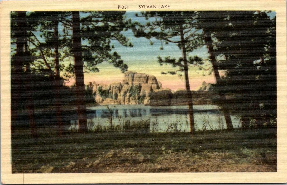 Sylvan Lake Black Hills South Dakota Linen Postcard