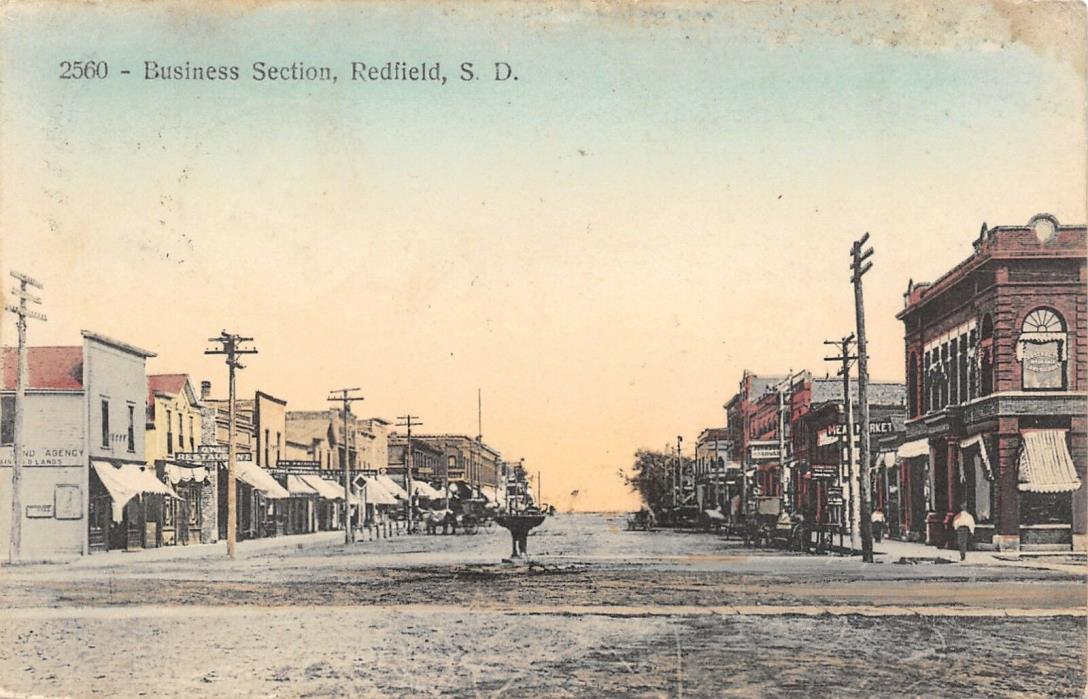 Redfield South Dakota~Business Section~Main Street~Land Agency~Meat Market~1909