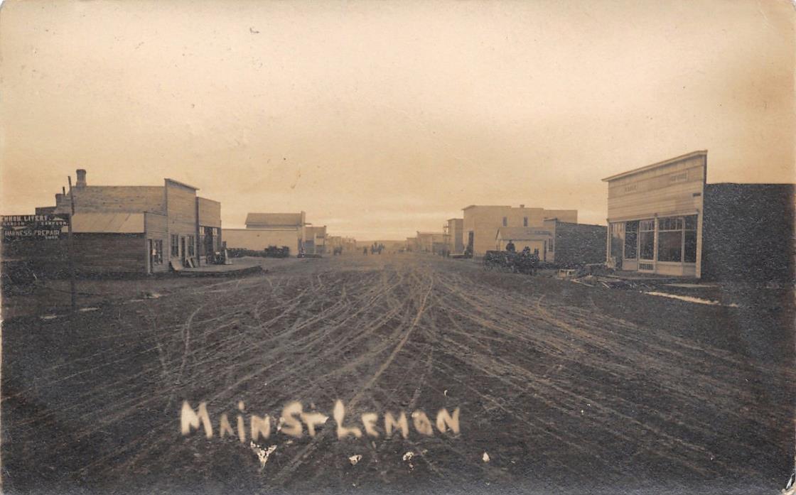 Lemon South Dakota~Main Street~Livery~Condon Harness Repair Shop~1908 RPPC