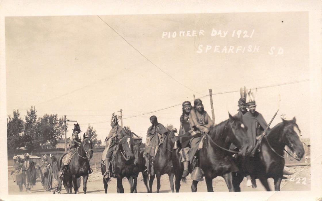 Spearfish South Dakota~Pioneer Day 1921~Real Indians or Costumes~Horses~RPPC
