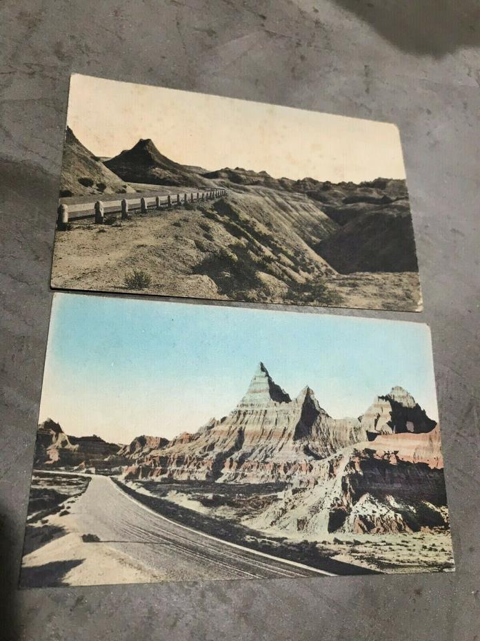 Vintage Postcard Hand Colored Badlands S Dakota Cedar Pass Set of 2 (u)