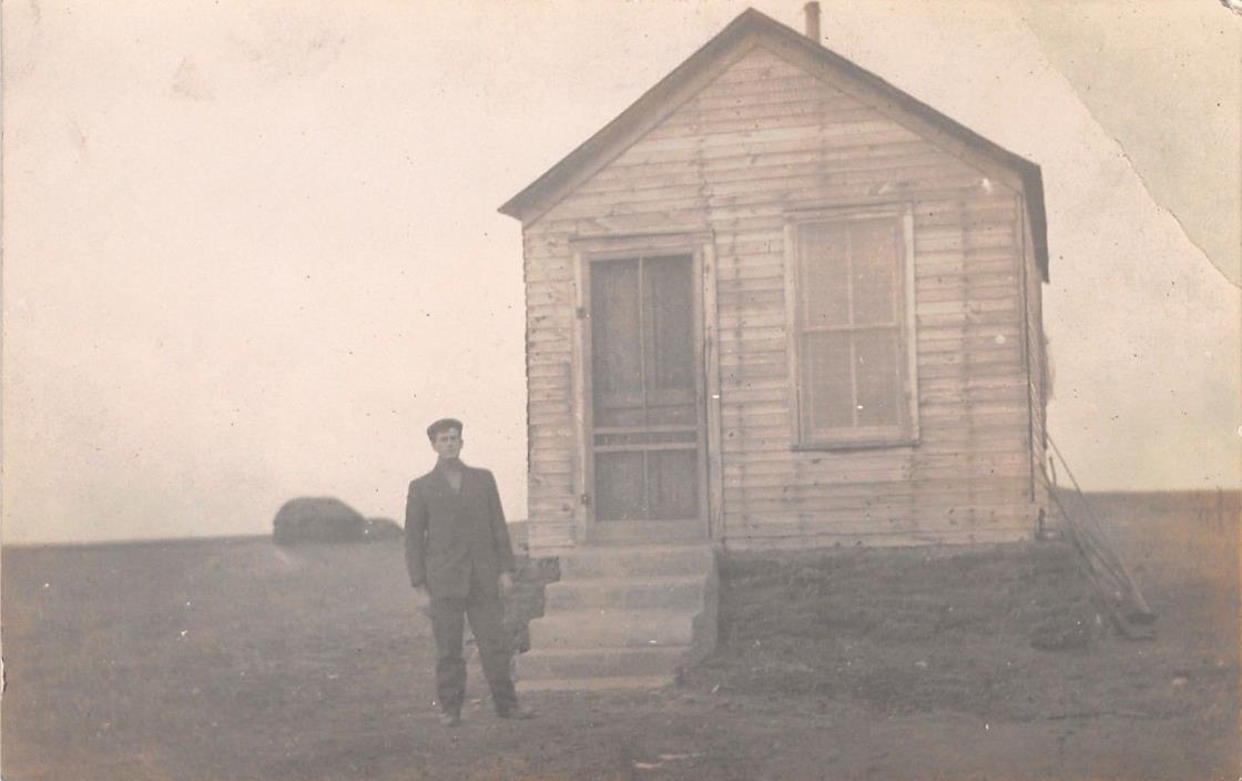 Huseboe South Dakota~CA Meyer @ One Room House~Sod Around Foundation~c1908 RPPC