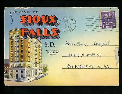 Postcard Folder South Dakota SD Sioux Falls National Bank of SD Linen Curt Teich