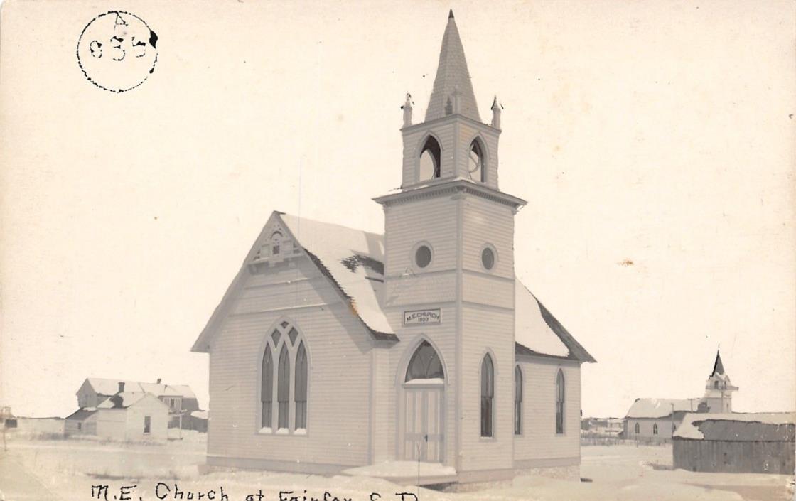 Fairfax South Dakota~Methodist Episcopal ME Church~Homes~Stable~Snow~c1908 RPPC