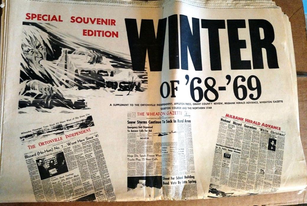 MILBANK SOUTH DAKOTA SPECIAL EDITION 1968-69 WINTER STORM NEWSPAPER FULL PAPER