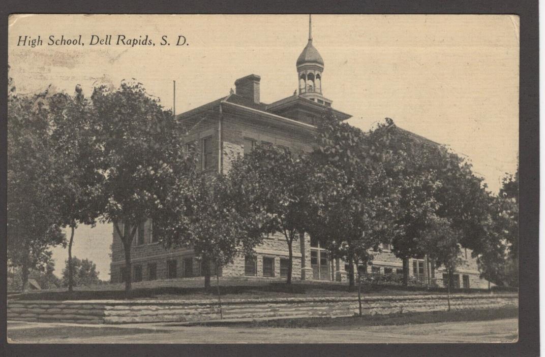 Old Vtg Photo B&W Postcard HIGH SCHOOL Building DELL RAPIDS South Dakota 1924