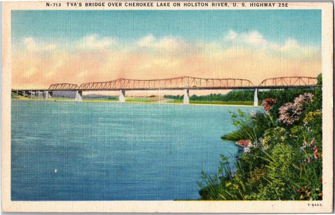 TVA Bridge Over Cherokee Lake Holston River TN Vintage Postcard M17