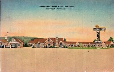 Vintage LINEN postcard~ Eisenhower Motor Court & Grill~ NEWPORT, TN (as is)