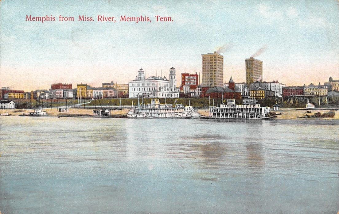 Memphis TN~Pair of Steamships on the Mississippi River~Docked For A While c1910