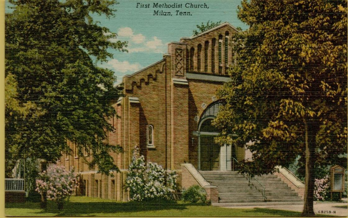 Exterior View First Methodist Church Milan Tennessee TN Postcard B35