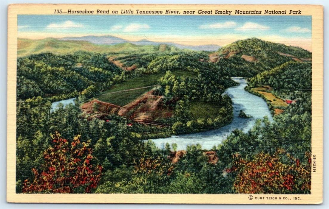Postcard TN 1941 Horseshoe Bend Little Tennessee River Linen View Vtg G4