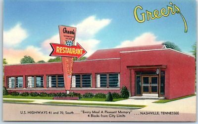 Nashville, Tennessee Postcard GREER'S RESTAURANT Highway 41 Roadside c1950s