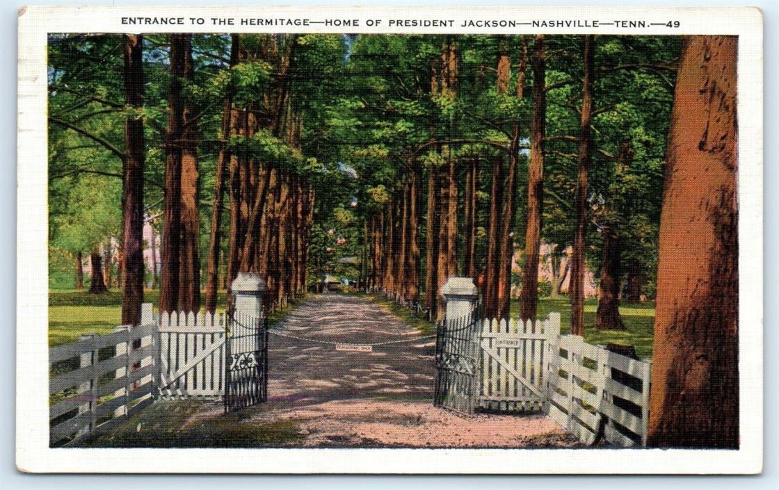 Postcard TN 1936 Nashville Entrance To Hermitage President Jackson Home G4