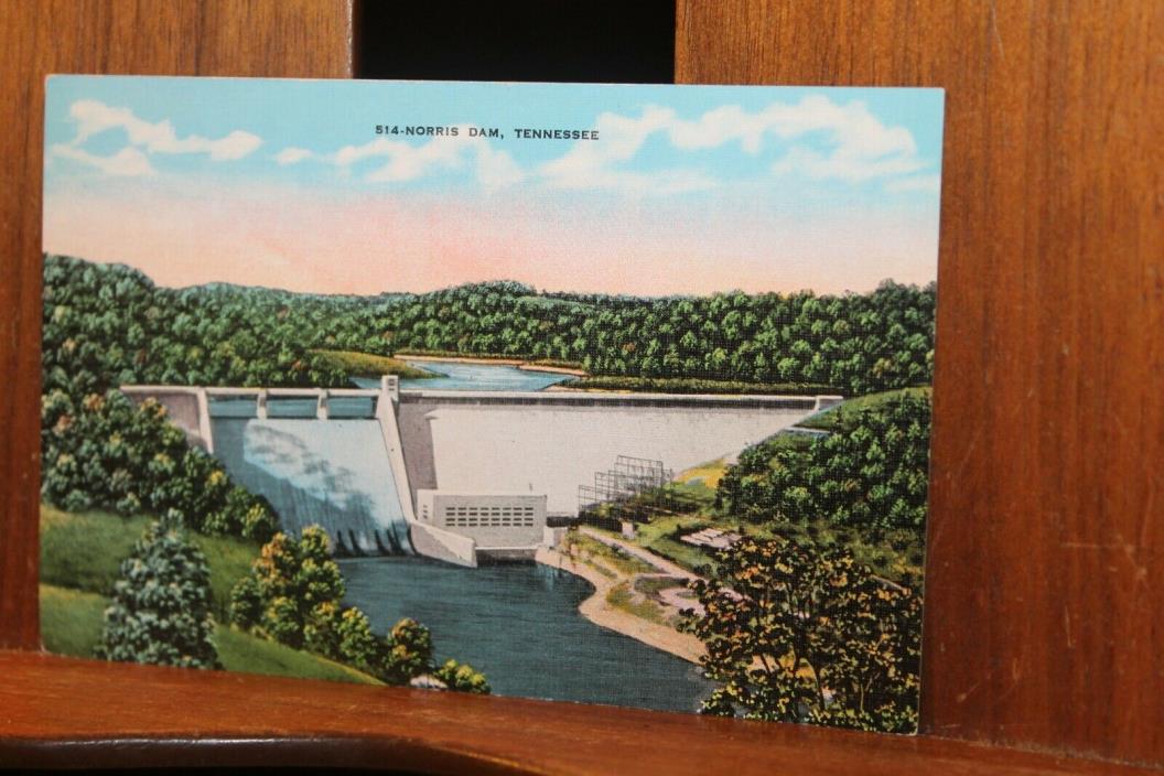 1940's Vintage Norris Dam Linen Postcard LaFollette Tennessee