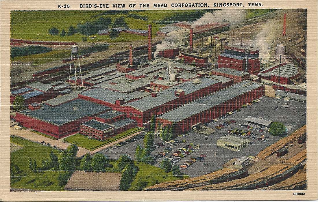 Kingsport Tennessee TN Aerial View of Mead Corporation Postcard Linen