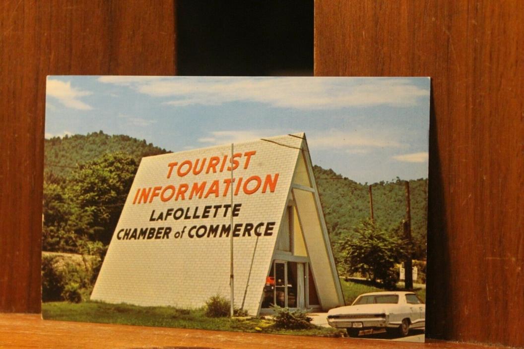Vintage 1960's LaFollette Tennessee A Frame Tourist Info Chamber Postcard