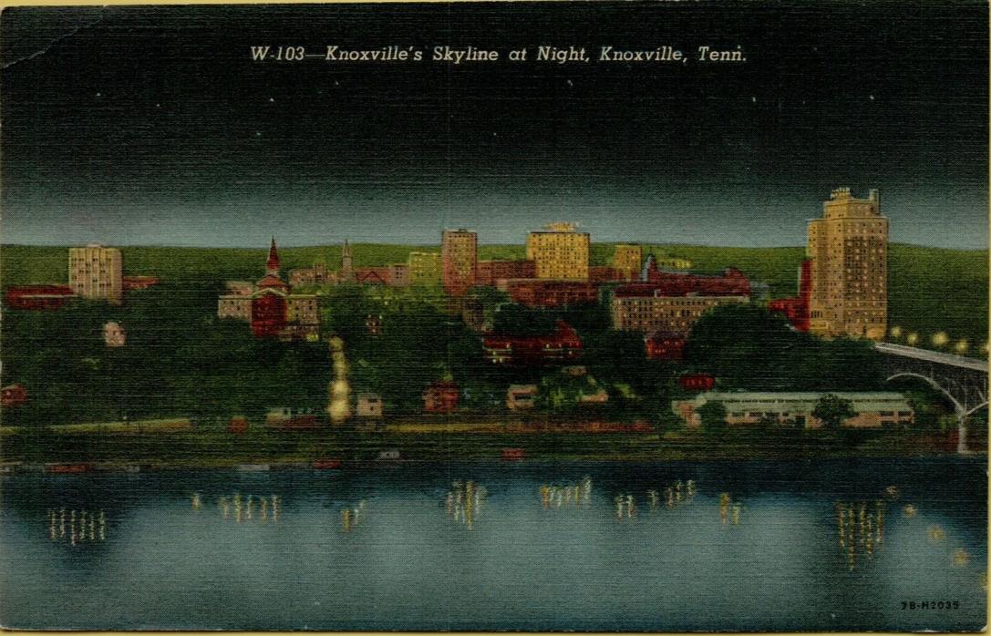 Air Aerial View Knoxville's Skyline at Night Tennessee TN Postcard B35
