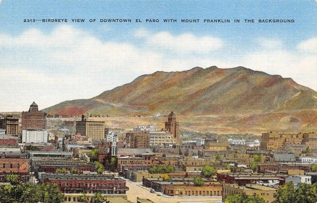 Birdseye View Of Downtown El Paso Mt Franklin El Paso,TX Vtg Linen Postcard