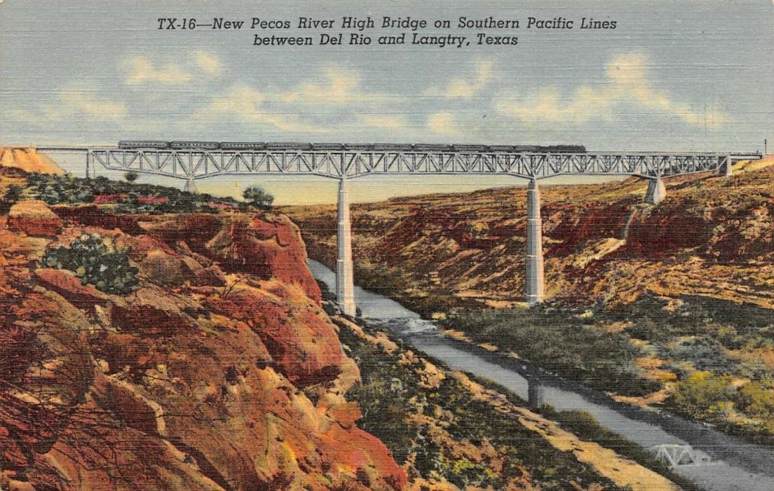 New Pecos River High Bridge  Southern Pacific Railroad Langtry,TX Vtg Postcard