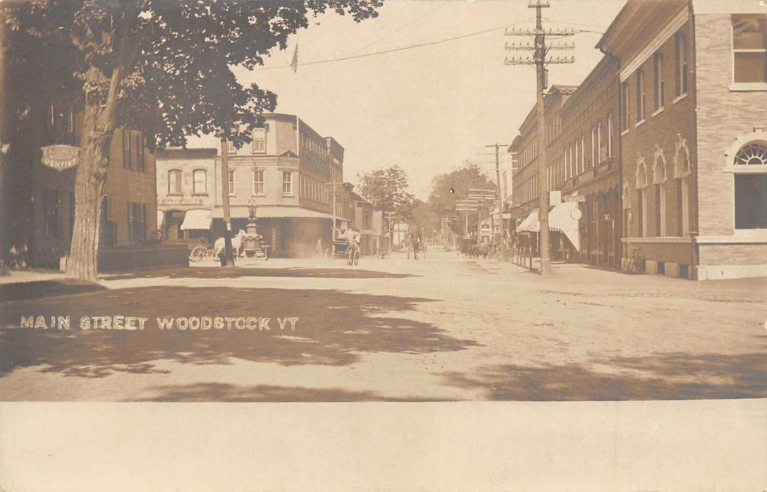 Woodstock Vermont~Main Street~Dentist~Horse Drinking Trough~H Murdock~1905 RPPC