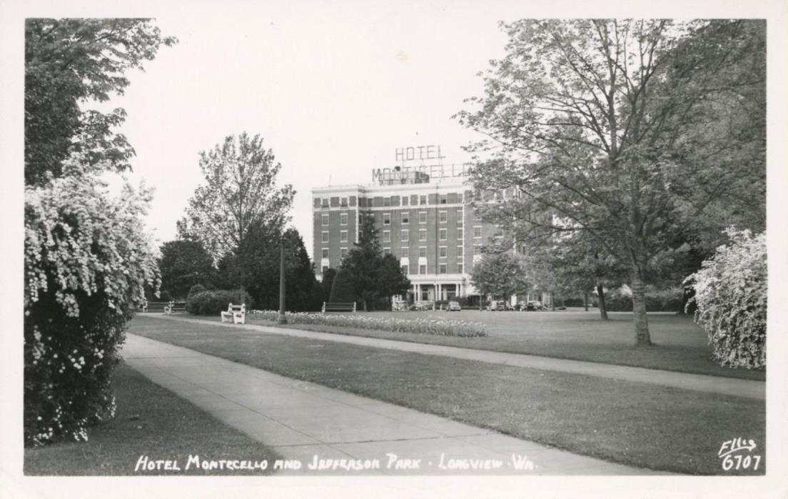 Longview WA Hotel Montecello & Jefferson Park Ellis Real Photo Postcard E7