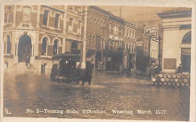 E64/ Wheeling West Virginia RPPC Postcard 1907 Flood Disaster Bank Horse Wagon 6
