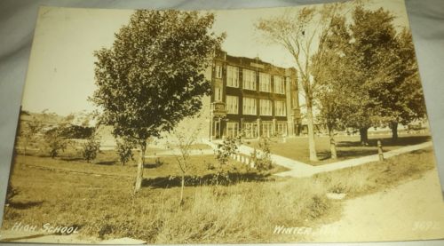 Vintage Old 1930's Photo Postcard of WINTER High School Sawyer Co. WISCONSIN