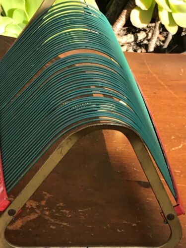 Vintage Vinyl Record Holder Rack Green Wire 45 RPM Records Brass Ends 50 Slot