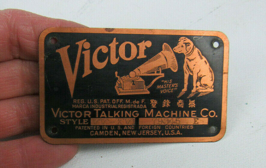 Metal Plate Victor Victrola Talking Machine Original Part VV-XVI 79345 E