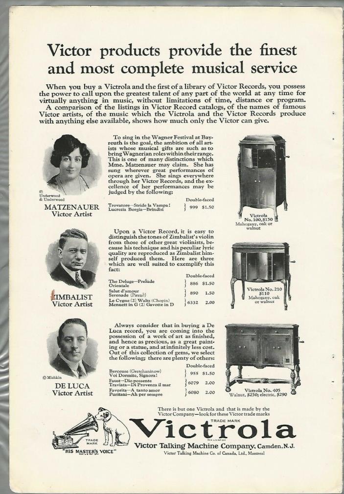 1924 VICTROLA advertisement, Victrola No. 100, 210, 405 players