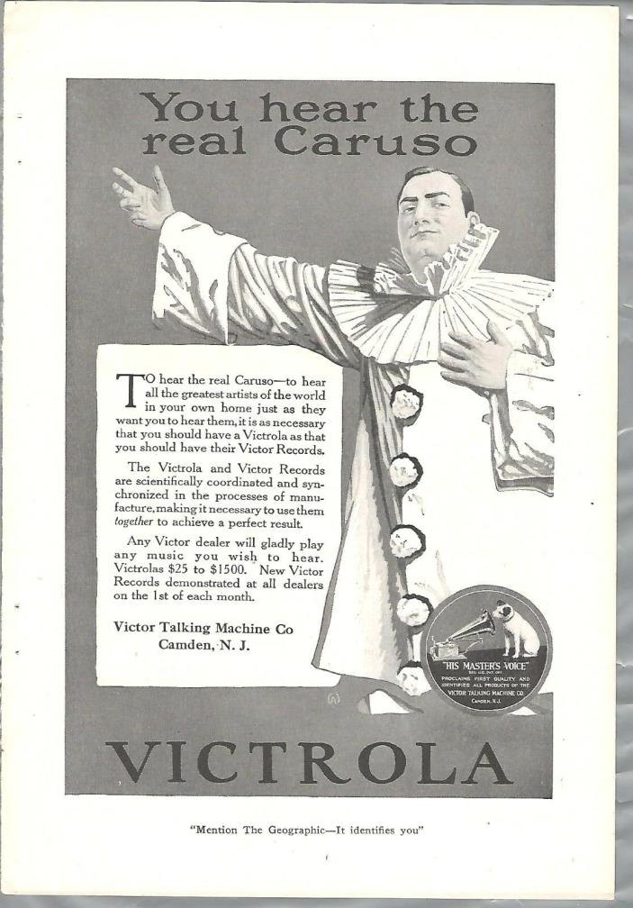 1920 VICTROLA advertisement, Victor Talking Machine, Caruso