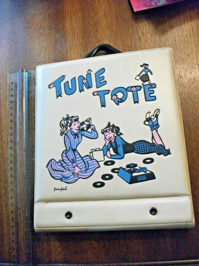 Ponytail Tune tote 45 RPM holder vintage tan vinyl Kitsch