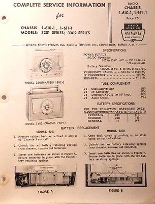 Sylvania 1956 Complete Service Information,Chassis:1-610-1, 1-611-1