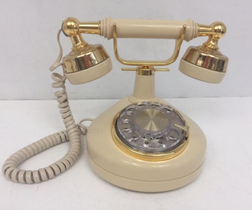 Vintage Ivory & Gold Victorian Princess Rotary Phone Western Electric In EUC