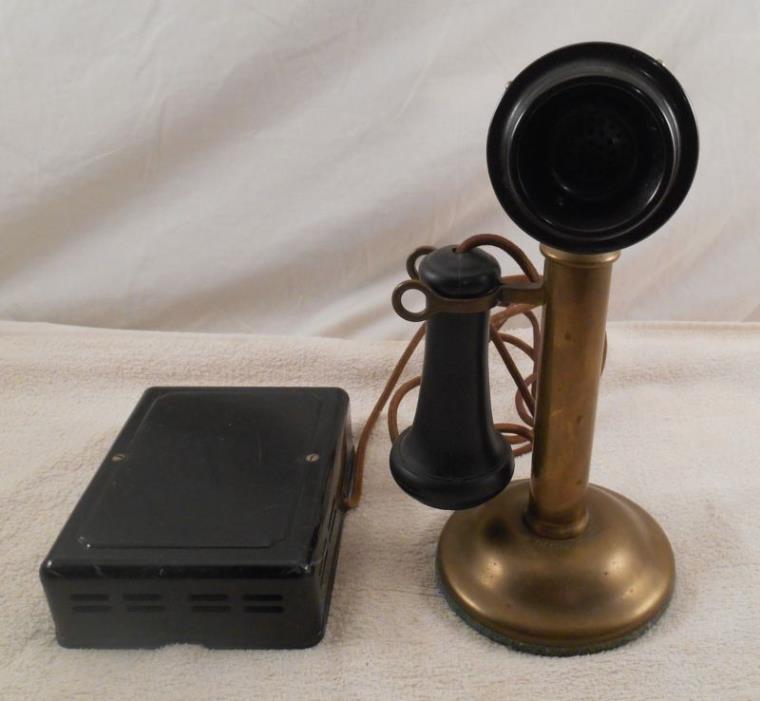 WESTERN ELECTRIC COMPANY ALL BRASS CANDLESTICK TELEPHONE WITH 684 RINGER BOX