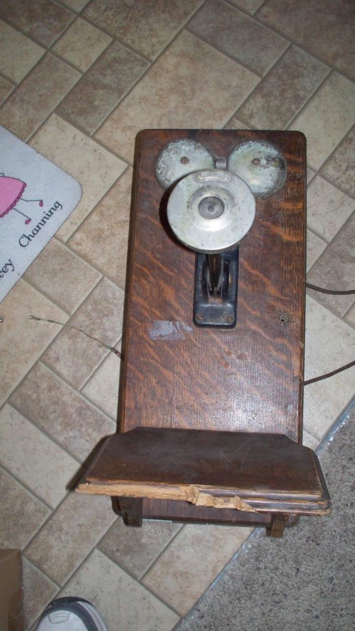 antique Western Electric Telephone Wall Phone for parts or Repair Oak