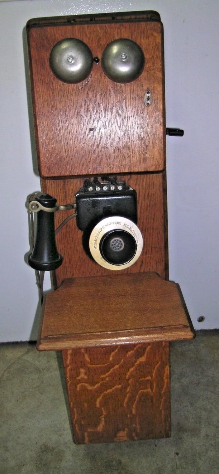 *Vtg~RARE~Antique1900's Cracraft Leich Electric Co.Hand Cranked Wall Phone