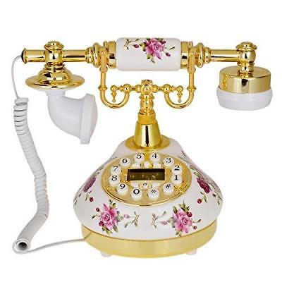 White Rose Flower Antique Desk Phone