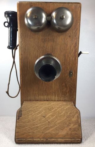 Antique Wood Northern Electric Wall Crank Telephone Vintage Wooden Phone 1922